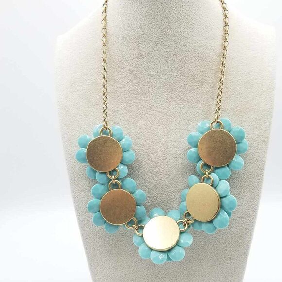 J Crew Turquoise Resin Flower Necklace with Crystal Centers - Picture 7 of 9